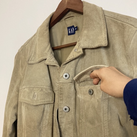 Vintage Gap Jacket Womens Beige Suede Leather Trucker Y2K Classic Retro Cowgirl - Picture 6 of 15